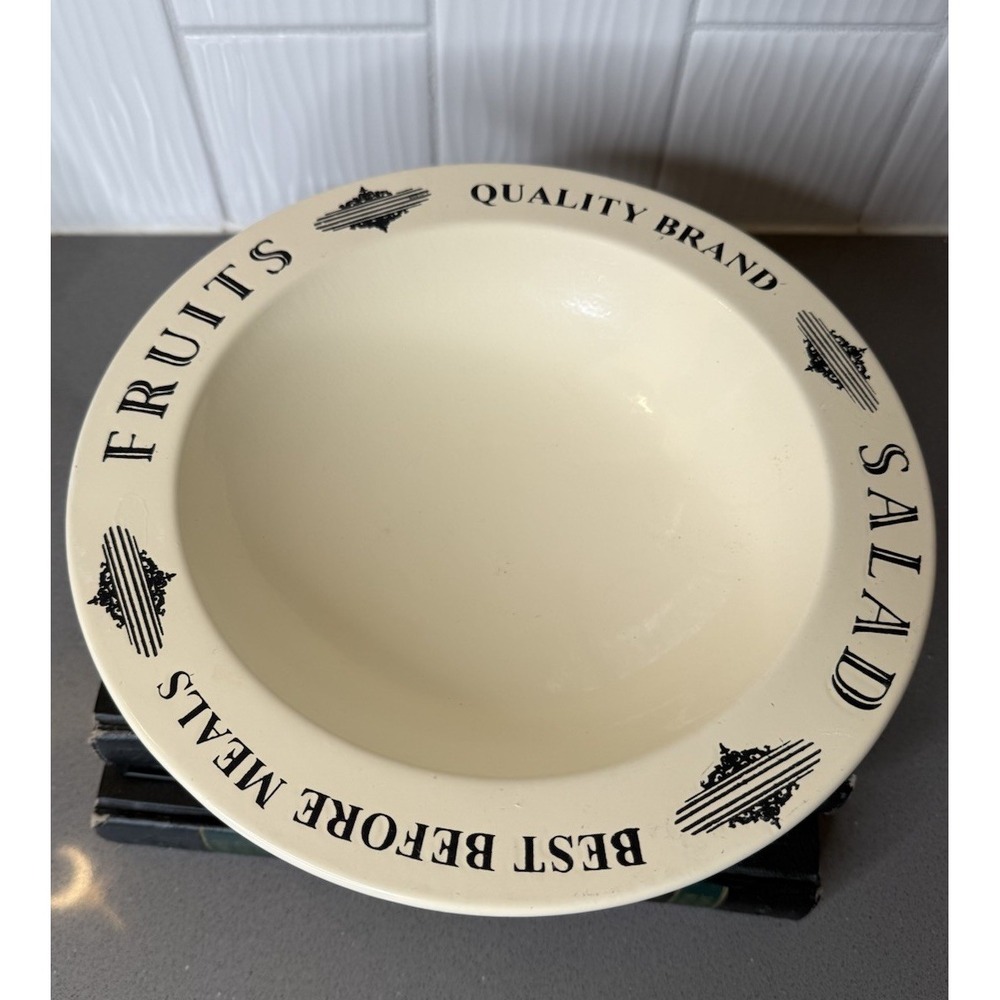Vintage Style Enamelware Pedestal Fruit Bowl Cream & Black Cottagecore Metal GUC - Picture 3 of 8